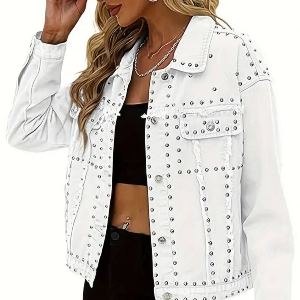 Stylish Studded White Denim Jacket